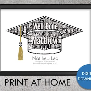 DESCARGA DIGITAL - Regalo de graduación personalizado, Impresión de Word Art, Baile de graduación, Universidad, Impresión de graduación, Birrete