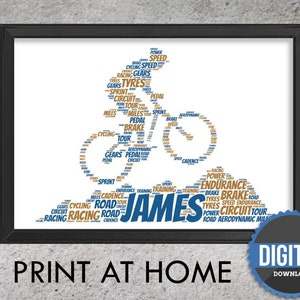 DIGITAL DOWNLOAD - Personalised Mountain Biking Gifts - Word Art Wall Print - BMX Bike Lover Gifts Custom Word Cloud Wall Art