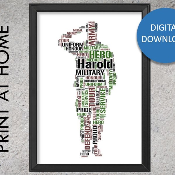 DIGITAL DOWNLOAD - Personalised Army Soldier Gift Print, Custom Word Wall Art, Marines Military Birthday, Christmas Gifts  For Him, Her, Men