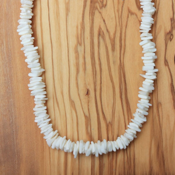 Puka Sea Shell Necklace Choker White Square Cut Chip Handmade in Cebu, Philippines,  18" end to end