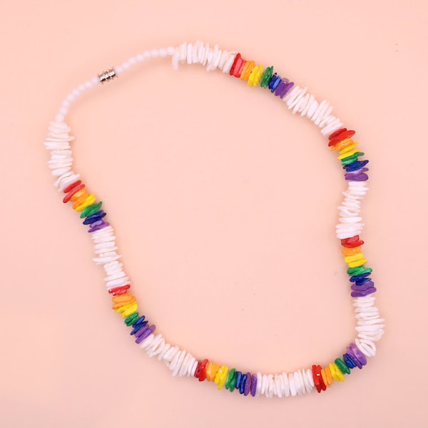 Puka Sea Shell Necklace Choker rainbow pride handmade, 18" end to end