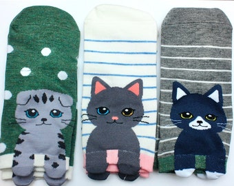 Kids cat socks 3 or 6 pairs, age 6-10 years old, 100 percent soft cotton