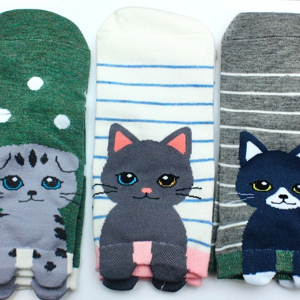 Kids cat socks 3 or 6 pairs, age 6-10 years old, 100 percent soft cotton