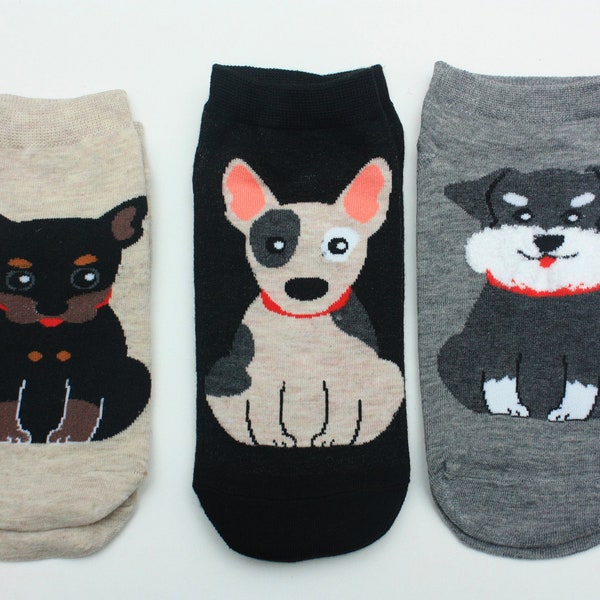 Kids dog puppy socks 3 pairs, age 6-10 years old, 100 percent soft cotton