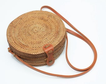 round wicker handbag