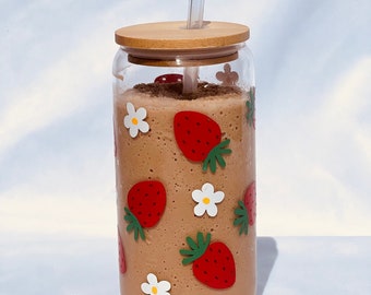 Iced coffee cup strawberry , strawberry beer can, 16oz can