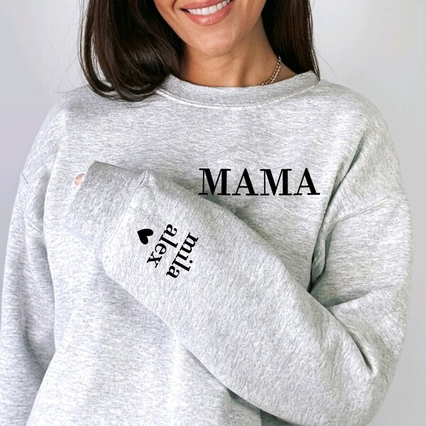 Personalized Child's Name Mama Crewneck Pullover Sweatshirt, Mother's Day Gift for New Mom