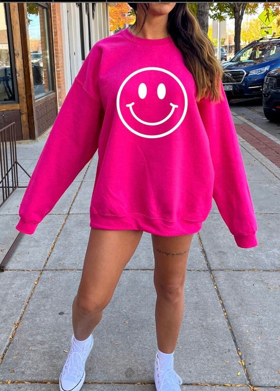 Pink smiley face sweatshirt sale