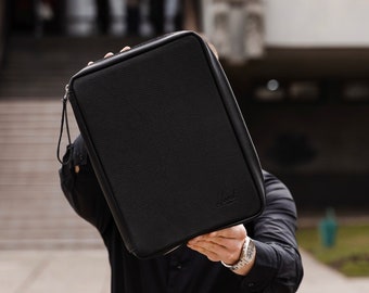 Leather Portfolio Black Handmade | Personalized Genuine Leather A4 Document Holder with Pen Compartment | Unique Folder Perfect Gift for Him