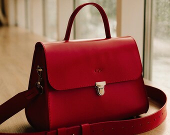 Leather Purse Red Woman Handbag Custom Shoulder Bag Elegant Luxury Bag Women Crossbody Genuine Leather Bag Handmade Designer Birthday Gift