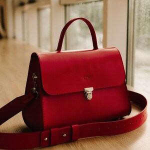 Leather Purse Red Woman Handbag Custom Shoulder Bag Elegant Luxury Bag Women Crossbody Genuine Leather Bag Handmade Designer Birthday Gift