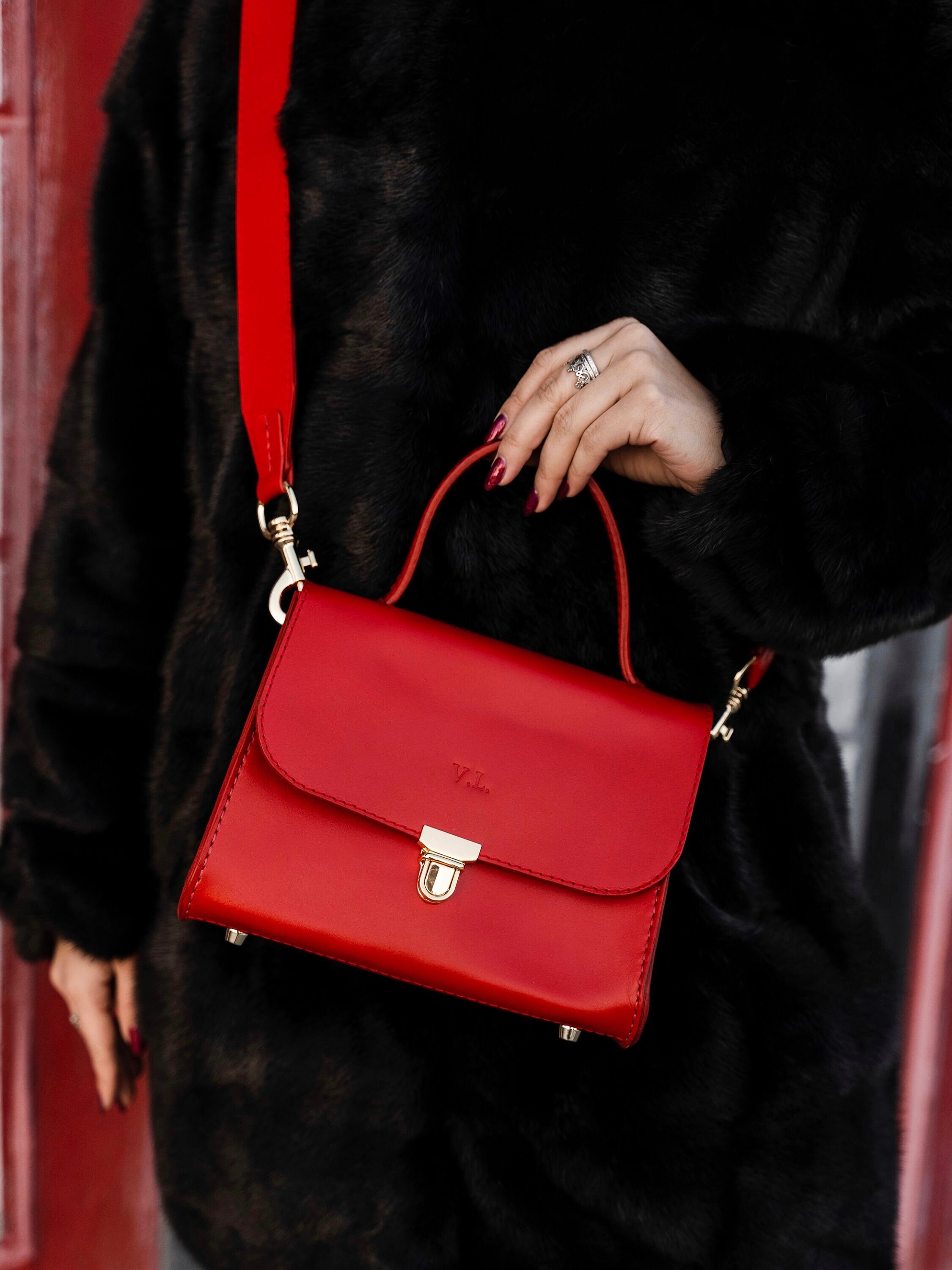 Crossbody Leather Red Bag for Women Red Shoulder Handbag With Etsy