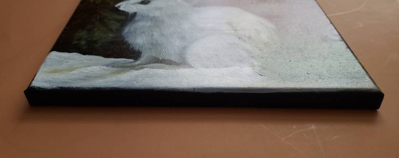 Hand painted oil winter scene of snowshoe rabbit