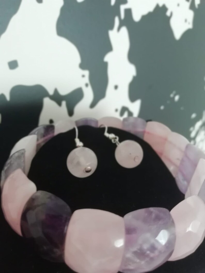 amethyst and rose quartz bracelet.rose quartz earring set