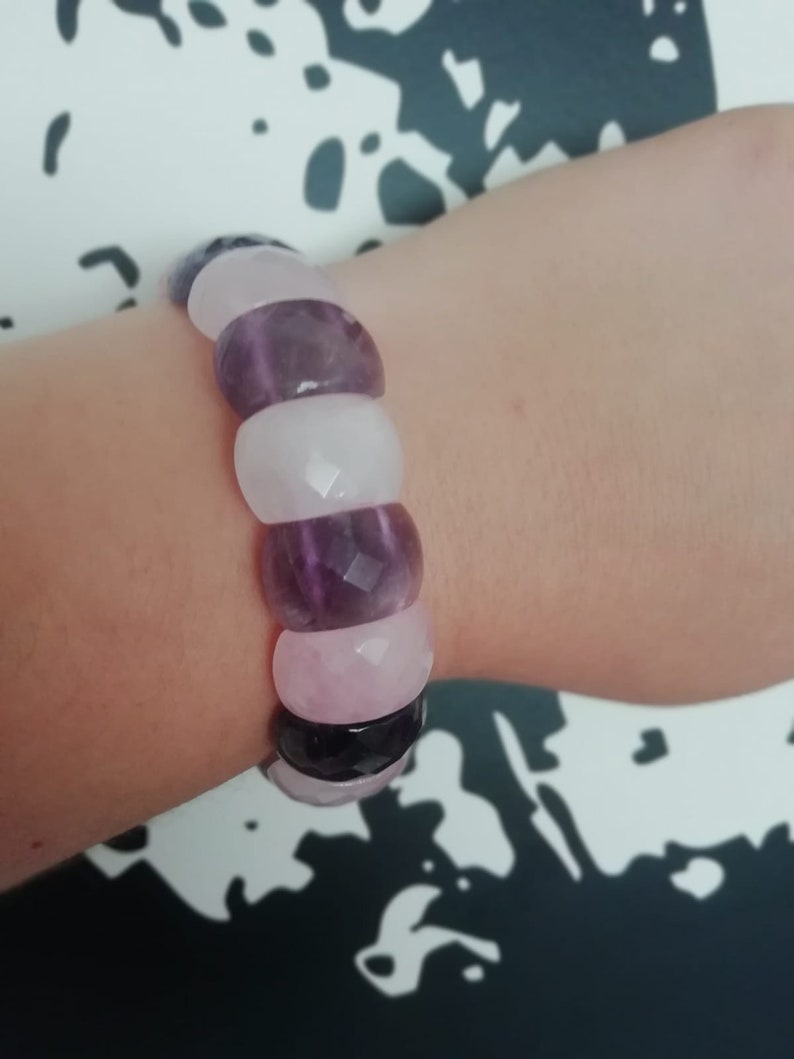 amethyst and rose quartz bracelet.rose quartz earring set