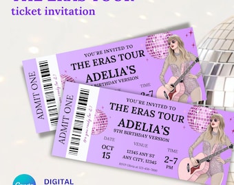 Eras birthday party, Taylor Tour Ticket Invite, Printable T.S. music Birthday, Editable