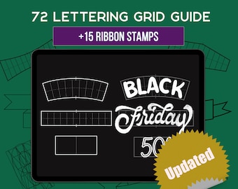 Procreate Hand Lettering Builder: 72 Grids + 15 Ribbon Stamps (Digital Download)