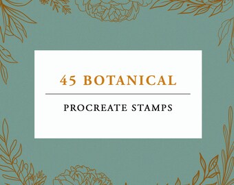 Procreate 45 Floral stamps,flower tattoo stamps, botanical, leaves Procreate wildflower Peony outline