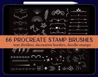 66 Procreate stamp brushes, flourish planner, procreate borders,text divider stamps, doodle brush,star stamps, Lettering adds