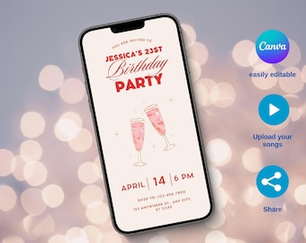 Birthday Party Invitation, Editable Canva Template