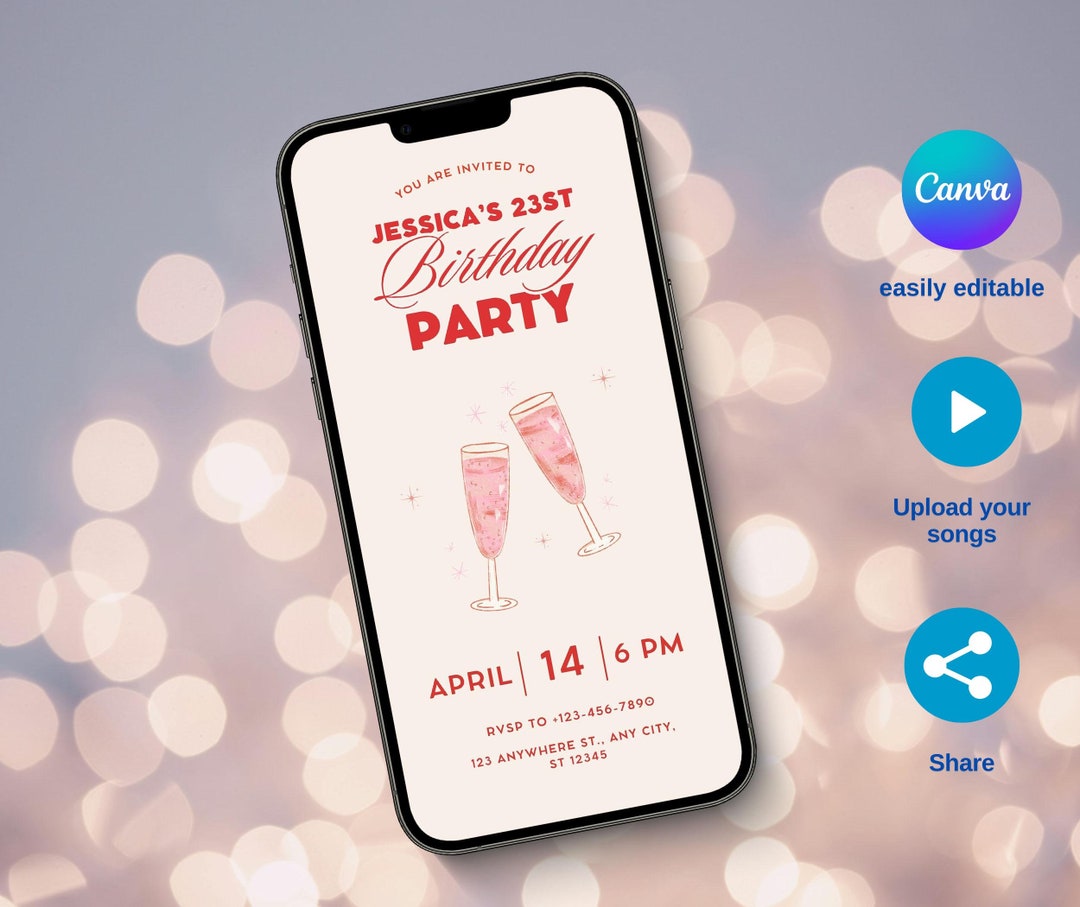 Birthday Party Invitation, Editable Canva Template - Etsy