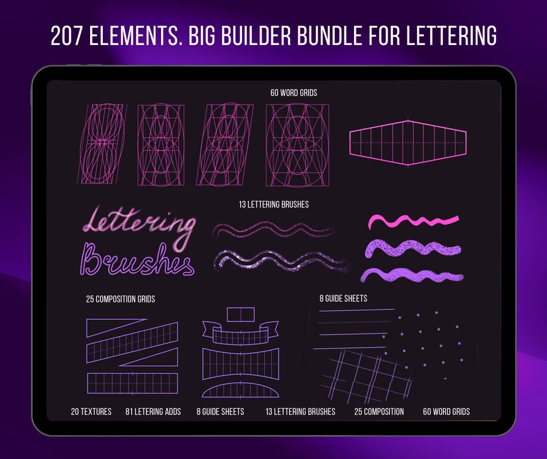 Procreate Lettering Grid, Letter Builder, Procreate штампованные кисти ...