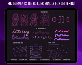 Procreate Lettering grid, Letter builder, procreate штампованные кисти, шаблон сетки писем, ручная надпись