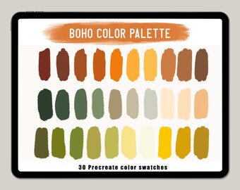 Boho Procreate color swatches, 30 colors palette