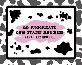 Procreate Cow stamps, cow pattern brushes print