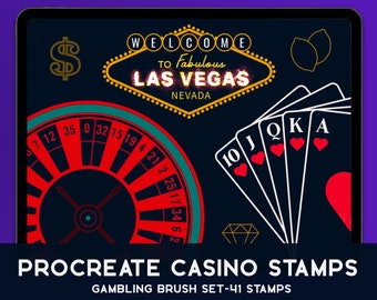 Sellos de casino Procreate, juego de pinceles para juegos de azar, naipes, Las Vegas