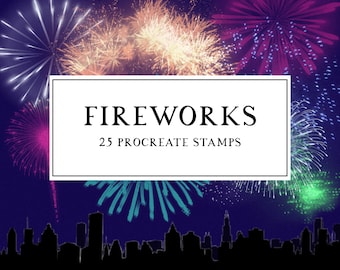 25 штампов Procreate Fireworks, кисти Procreate, цветовая палитра, набор праздничных кистей