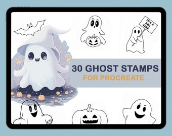 Ghost Procreate  stamps, Halloween ghosts stamp brushes, kawaii set