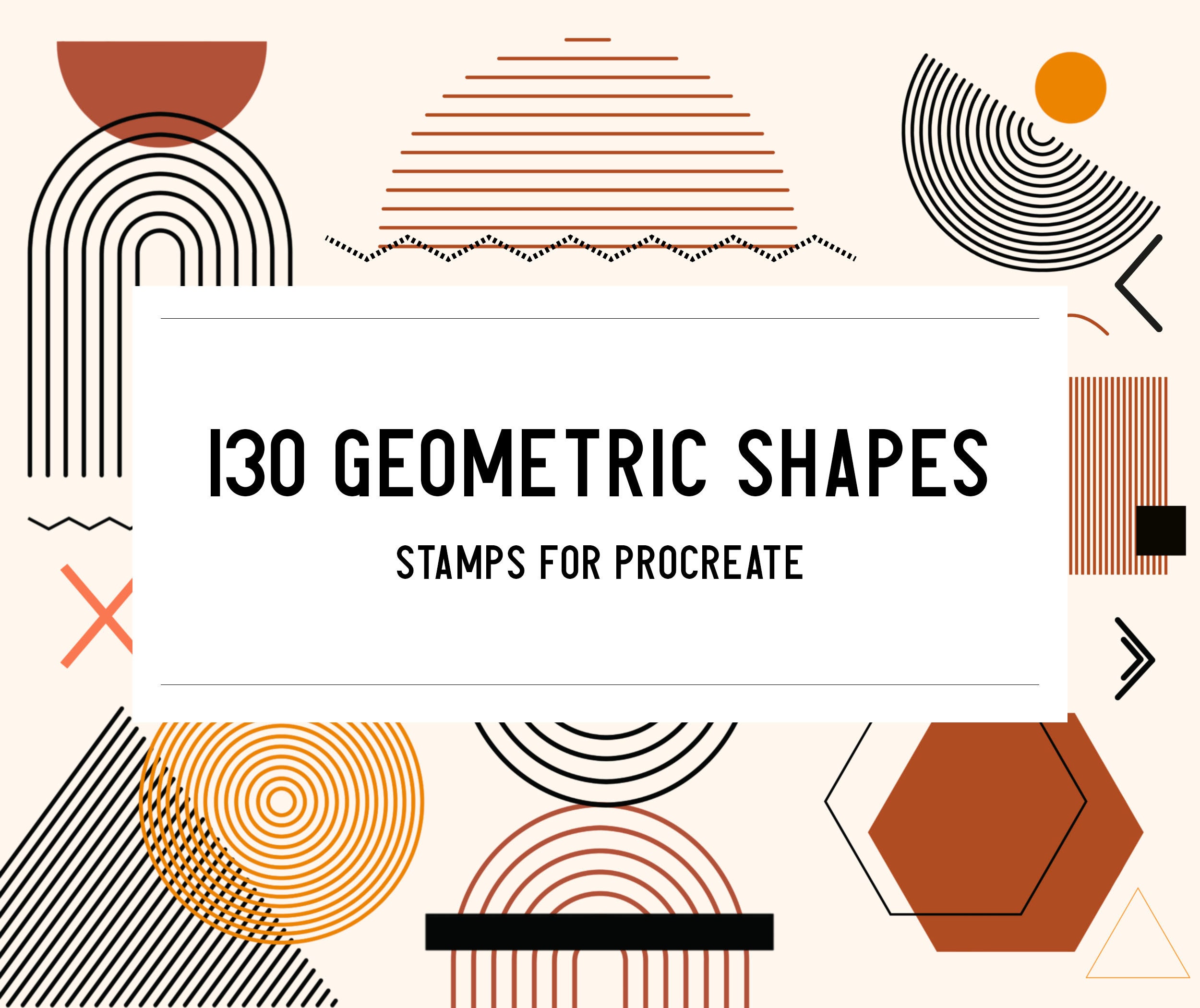 130 Procreate Geometric Shape Stamps – 2D Outline Shape Brushes for iPad Drawing