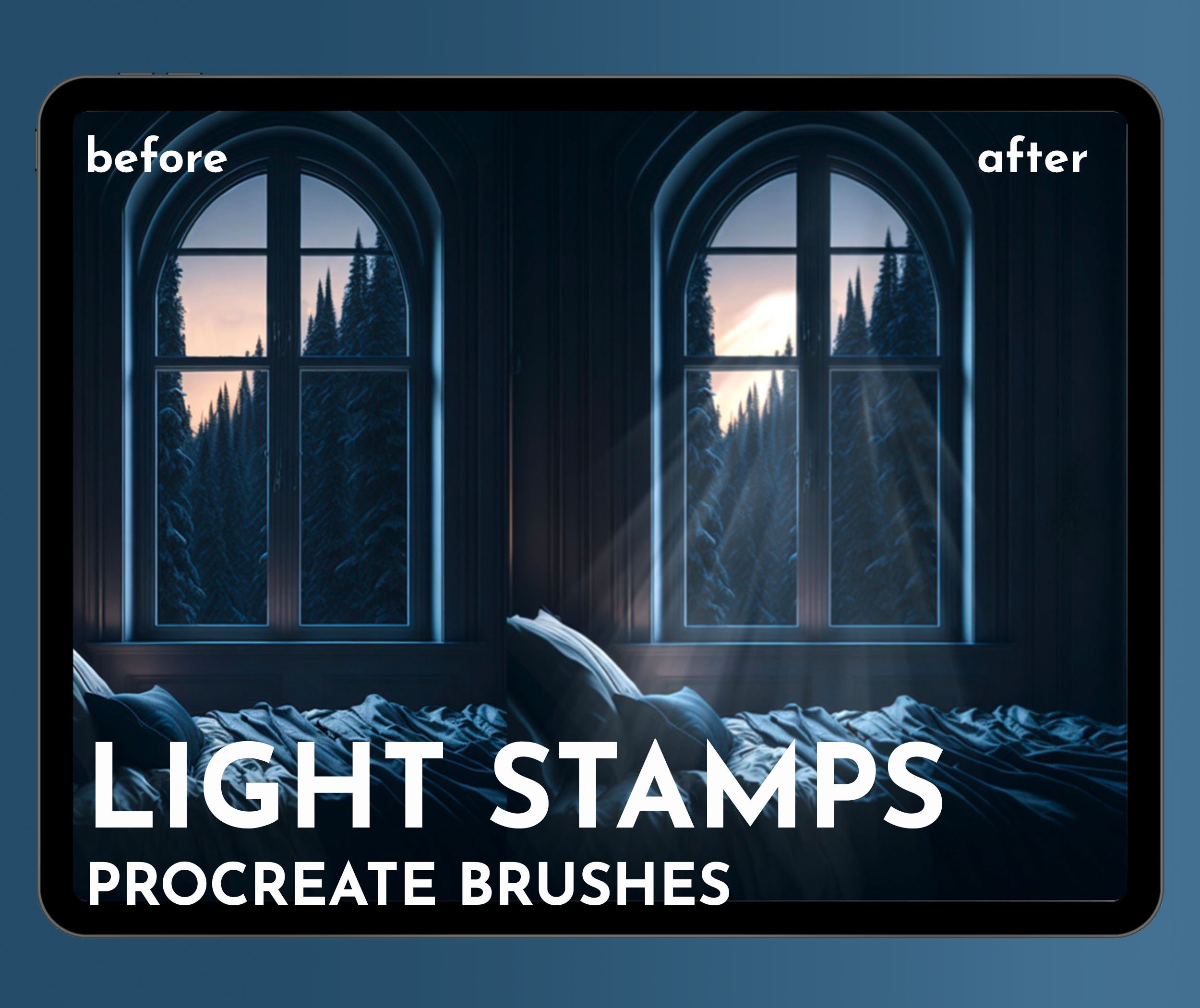 60 Light Procreate Stamp Brushes – Rays, Glow Spots, Sparkles, Stars & Shine Effects