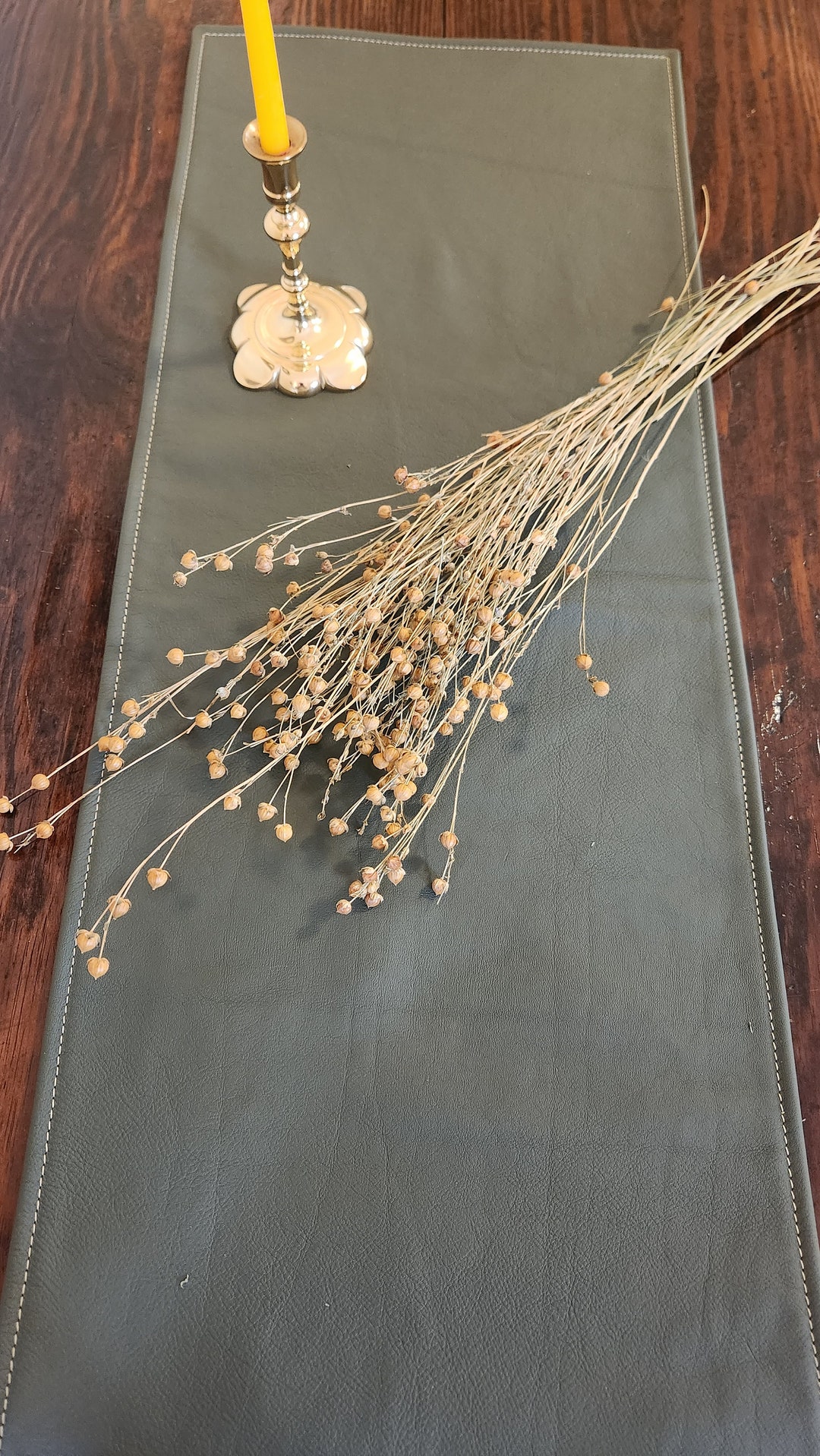 Genuine Leather Table Runner Scarf by Limano Two Sizes Available Olive