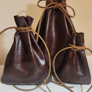 Leather Pouch - Leather Drawstring Pouch - Leather Bag - Leather Drawstring Bag - Coin Pouch  -  Jewelry Bag - Makeup Bag Color:  Cognac