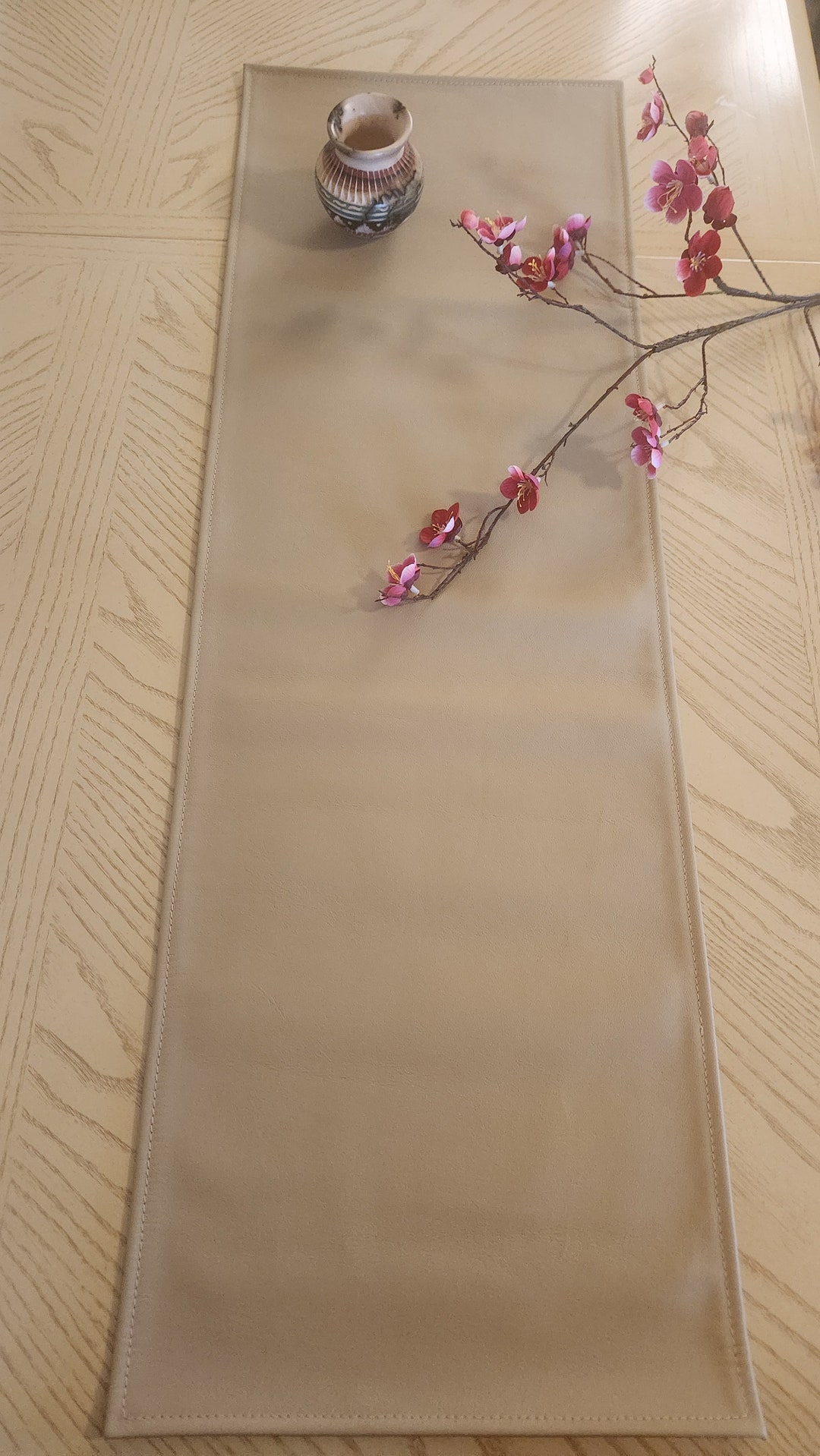 Genuine Leather Table Runner Scarf by Limano 12 X 36 Color is Sandstone