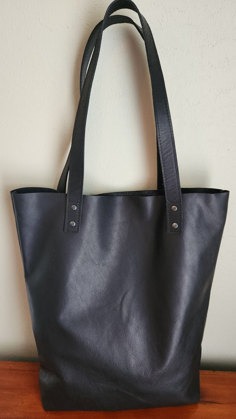 Extra Large Oversize Black Leather Vertical Tote Bag Upright Carryall ...