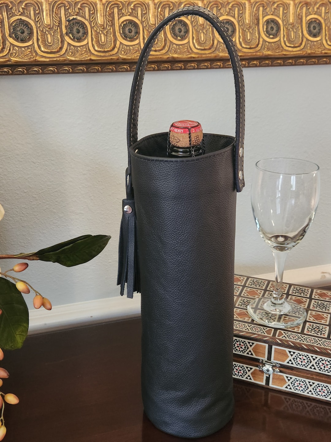 Leather Wine Bag Limano Classic Black Leather Wine Bag Wine Carrier Plush Lined With Leather ...