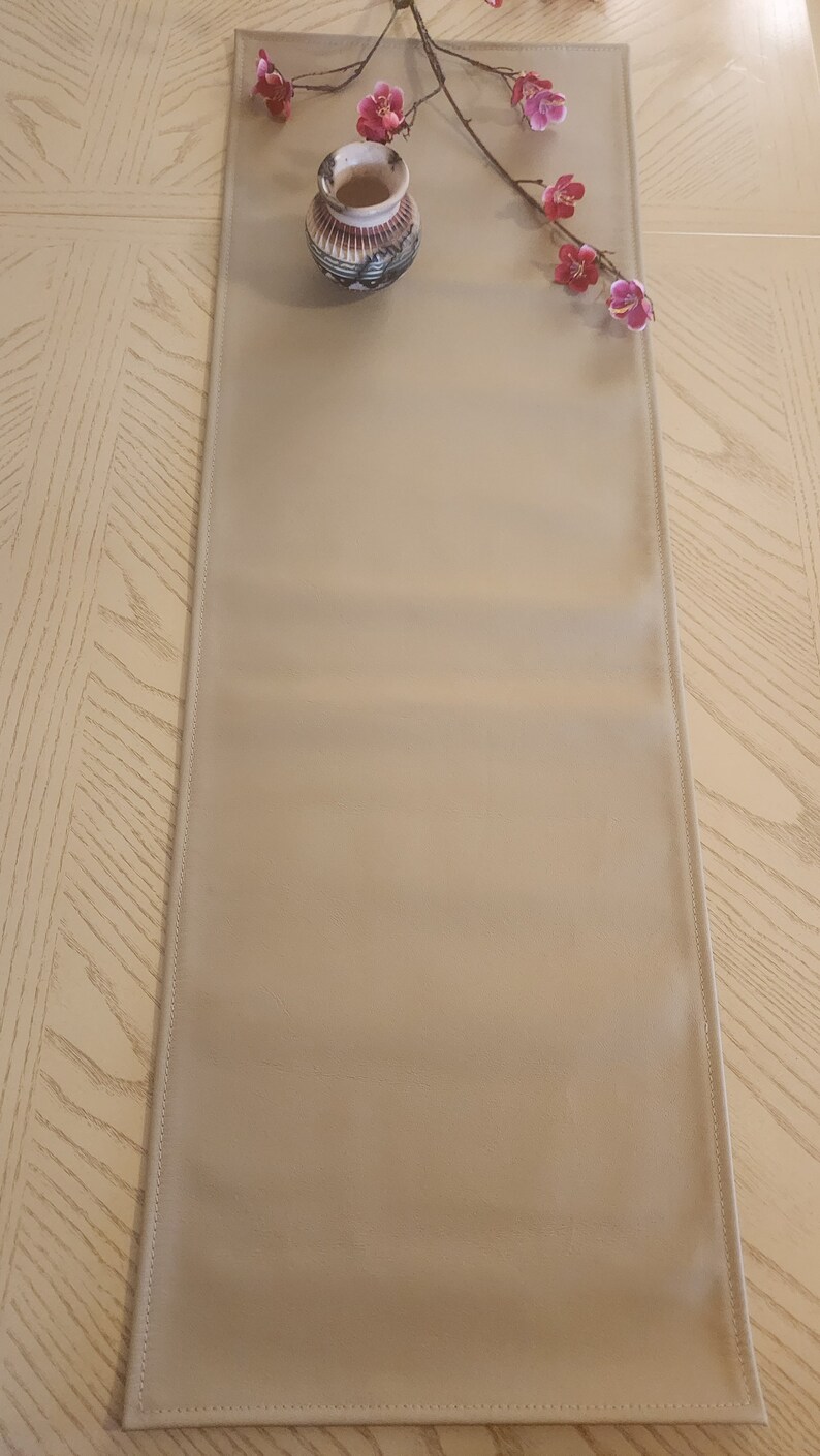 Genuine Leather Table Runner Scarf by Limano 12 X 36 Color is Sandstone