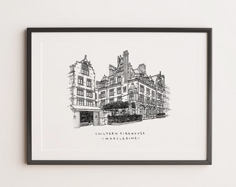 London Fine Line Print - Wall Art - Chiltern Firehouse, Marylebone