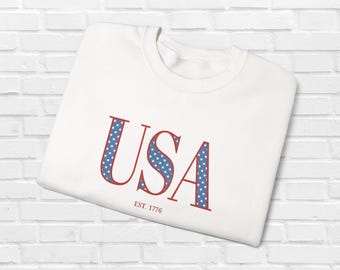 4th of July Crewneck USA Gift Sweatshirt For America 1776 Crewneck Independence Day Sweatshirt Red White and Blue Sweater