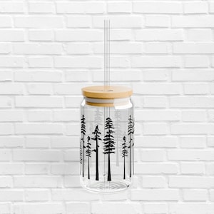 Tree Glass Iced Coffee Tumbler Cup Beer Can Glass Trees Forest Nature Gift Camping Inspired Gift for Nature Lover Among the Trees Camp Bach