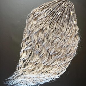 Gray Blonde Dreads. Light Gray Cold Blonde, Natural Synthetic Dreads. Extension of Long Curls Light Gray&Blonde. Extension of Curly Dreads