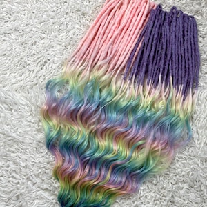 Purple, pink dreadlocks curls. Synthetic dreadlocks multicolored. Extensions of curls multicolored. Dreadlocks DE-SE synthetic curls rainbow