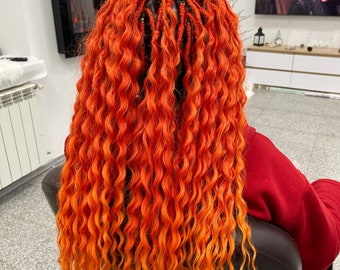 Curly dreads, Curly crochet flame dreads, curly dreadlocks, orange curly dreads, Orange DE dreads, Fire SE dreads, Ukraine dreads