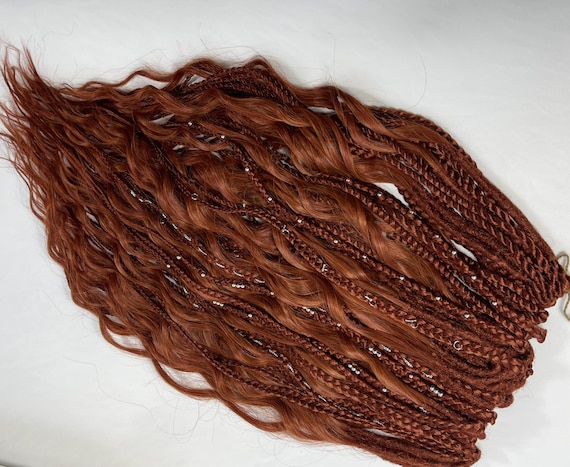 ブロンズカーリードレッドヘア、編み込み。銅ドレッドヘアミックス 