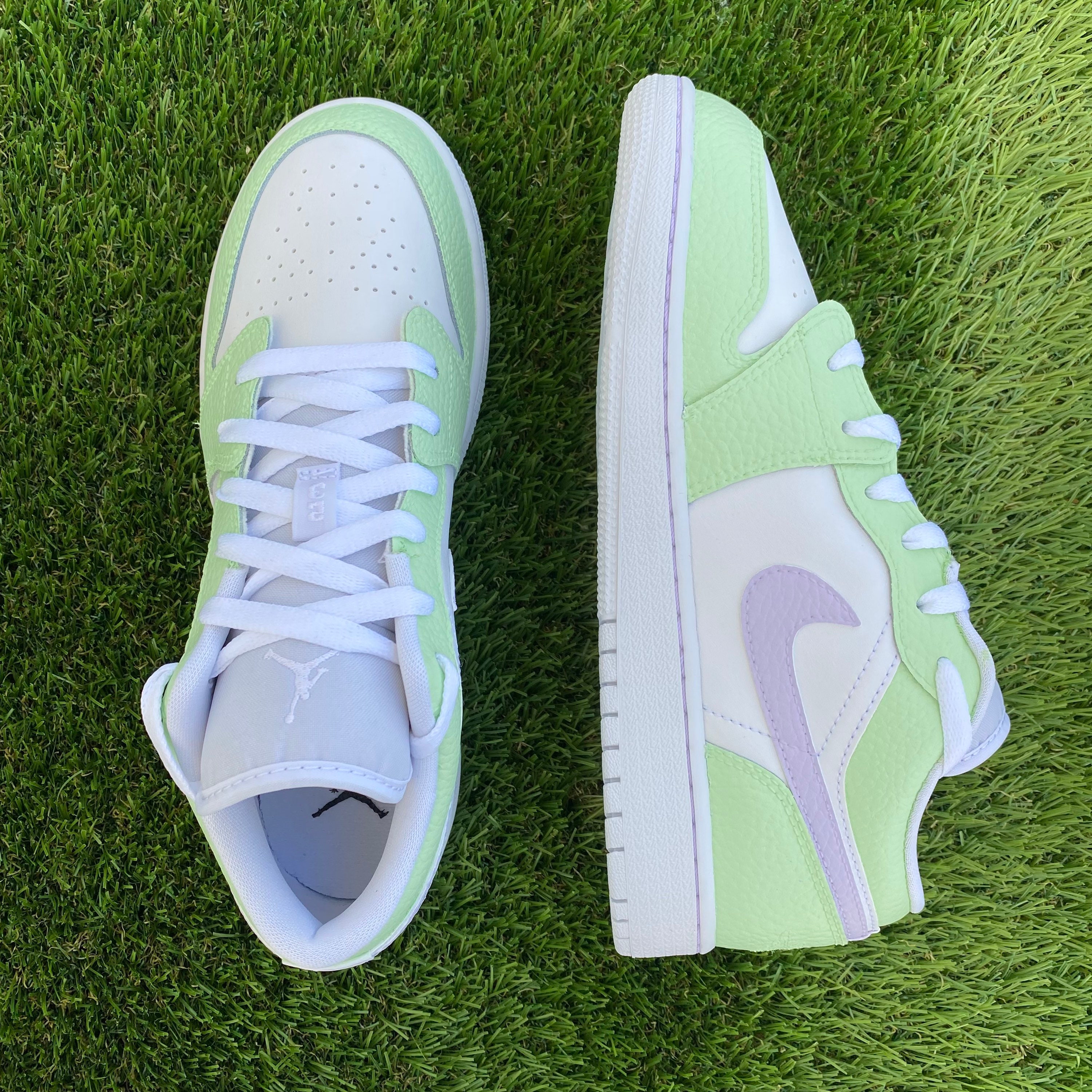 Custom Pastel Lime Green and Purple Jordan 1 Lows READ DESCRIPTION Etsy