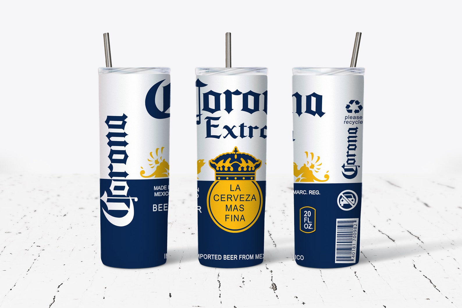 20oz Skinny Tumbler Sublimation Corona Beer Designs for Etsy