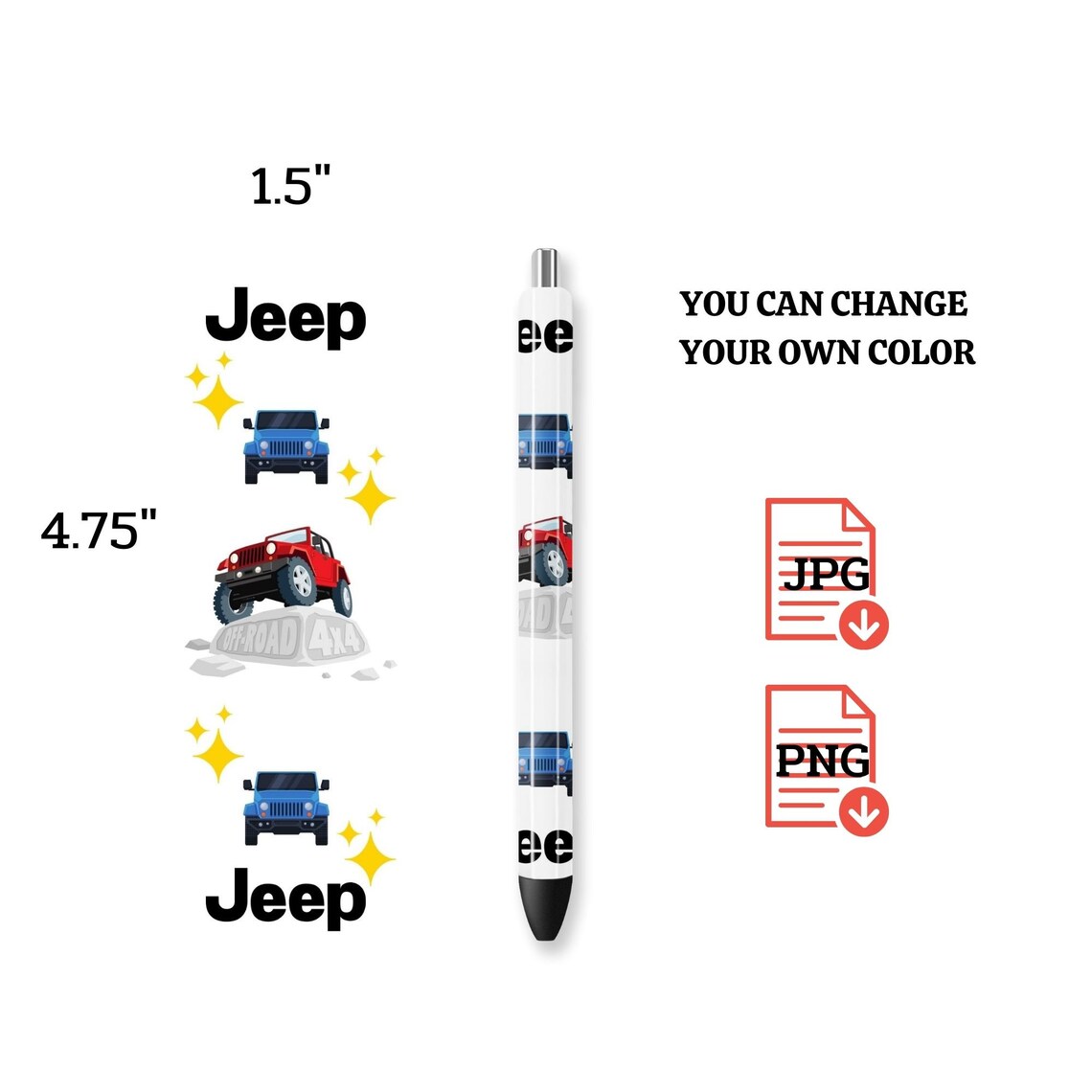 Jeep print glitter pen wrapsJeep Pen wraps Glitter Pen Etsy